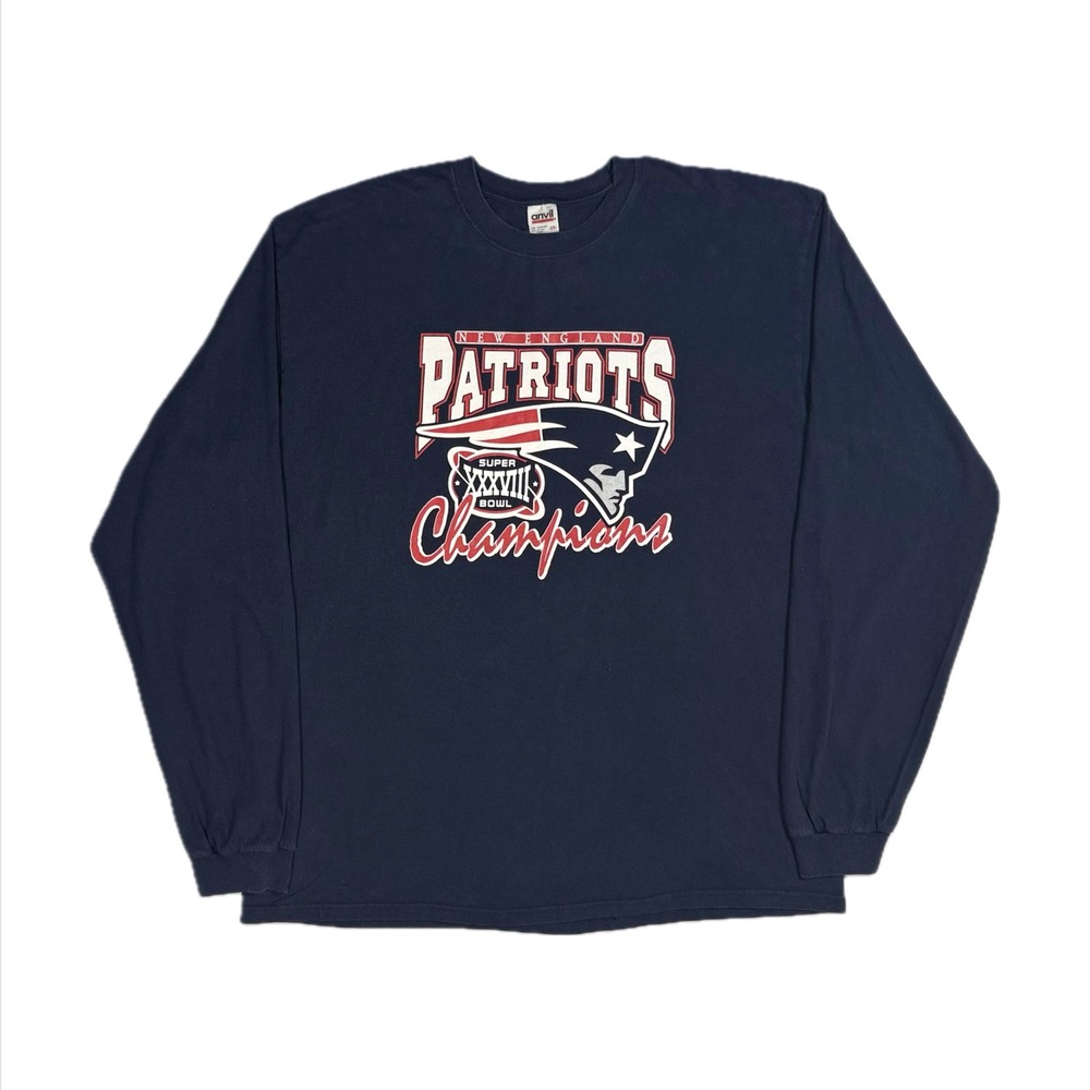 Vtg Y2K Anvil New England Patriots navy Super Bowl 38 longsleeve t shirt men 2XL
